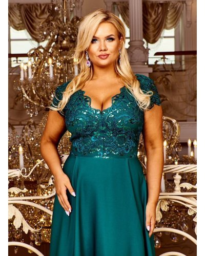 Rochie marime mare eleganta lunga verde dantela si broderie Arianza Rochii lungi, Rochie marime mare eleganta lunga verde dantela si broderie Arianza - jojofashion.ro