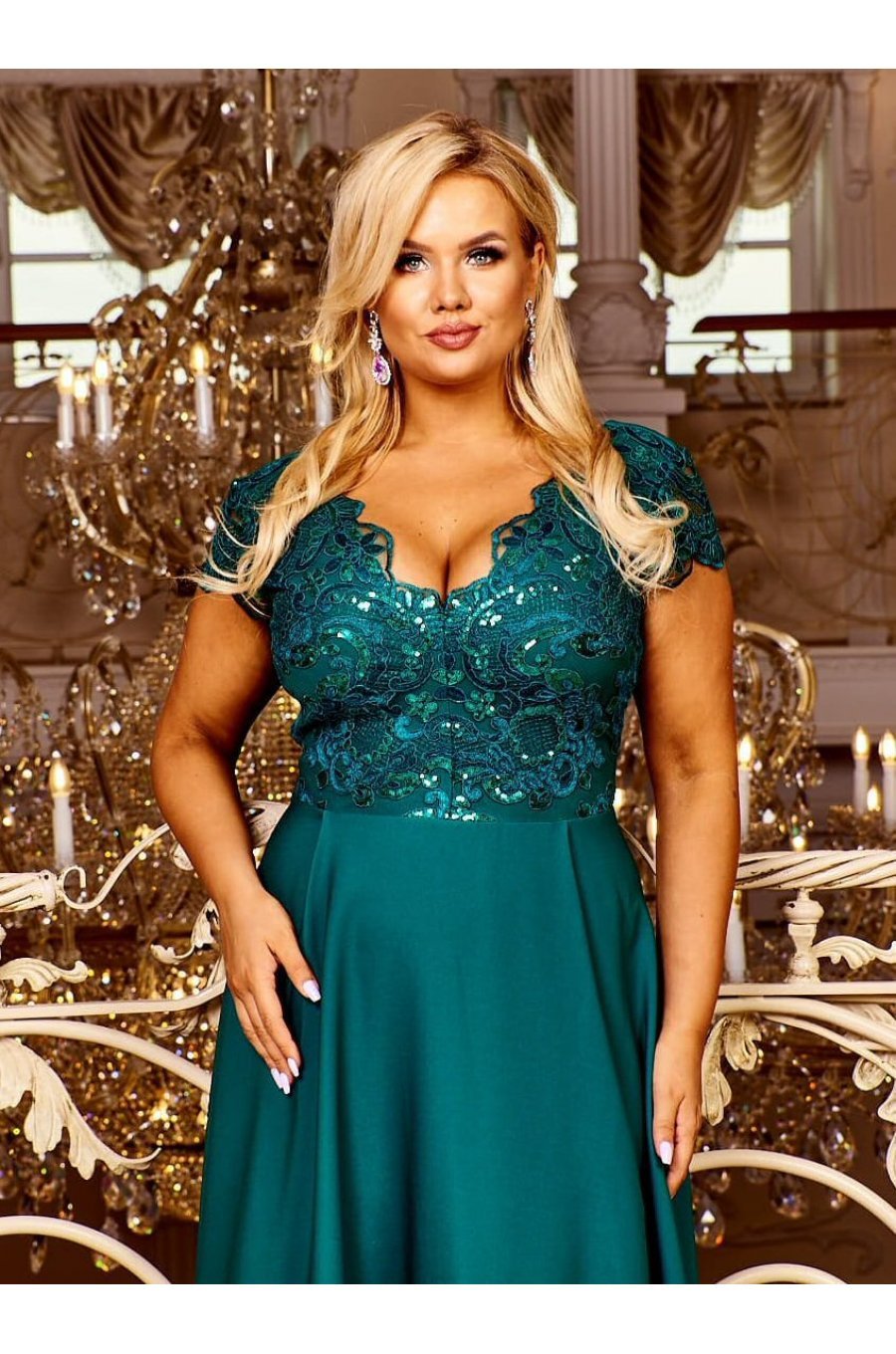 Rochie eleganta in marimi mari de seara lunga broderie verde Arianza 2 - jojofashion.ro