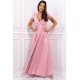 Rochie eleganta in marimi mari, lunga, din brocard, roz pastel, cu umerii goi, Gala 3 - jojofashion.ro