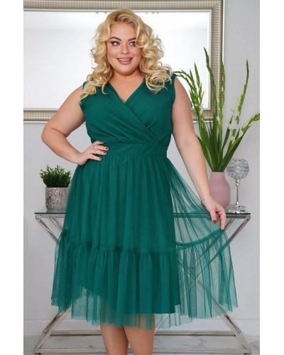 Rochie midi eleganta verde marime mare din tulle vaporoasa EfraW Rochii midi, Rochie midi eleganta verde marime mare din tulle vaporoasa EfraW - jojofashion.ro