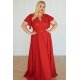 Rochie eleganta in marimi mari de seara lunga brocard si dantela rosie Magnifique 3 - jojofashion.ro