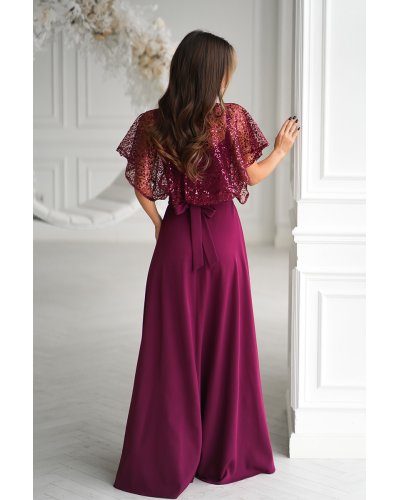 Rochii marimi mari, Rochie eleganta lunga burgundy cu paiete vaporoasa Azaliya - jojofashion.ro