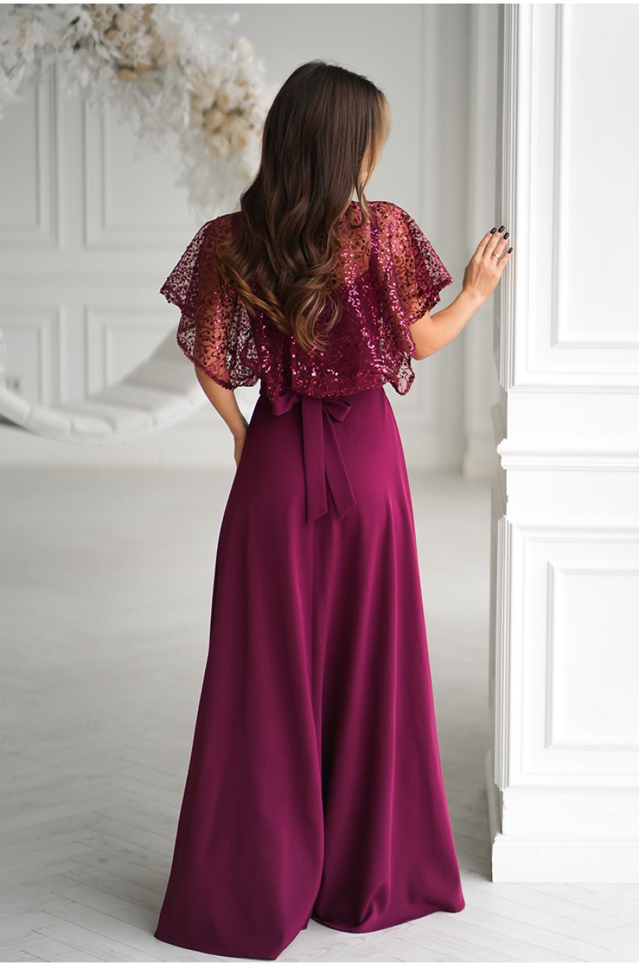 Rochie eleganta lunga burgundy cu paiete vaporoasa Azaliya 2 - jojofashion.ro