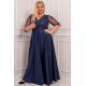 Rochie eleganta in marimi mari de seara lunga brocard bleumarin Adalyze 3 - jojofashion.ro