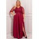 Rochie lunga XXL din dantela si brocard burgundy Adalyze Rochie lunga XXL din dantela si brocard burgundy Adalyze 3 - jojofashion.ro