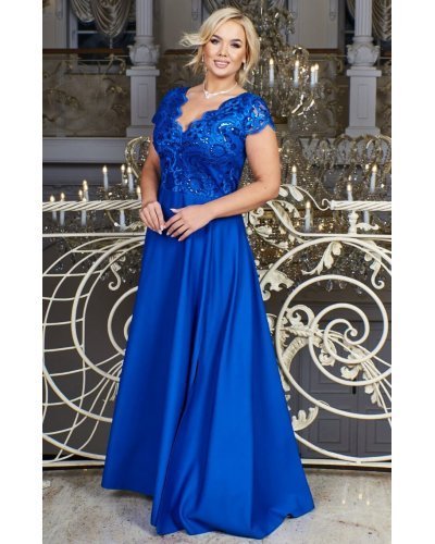 Rochie lunga eleganta XXL albastra din dantela si paiete Arianza Rochii lungi, Rochie lunga eleganta XXL albastra din dantela si paiete Arianza - jojofashion.ro