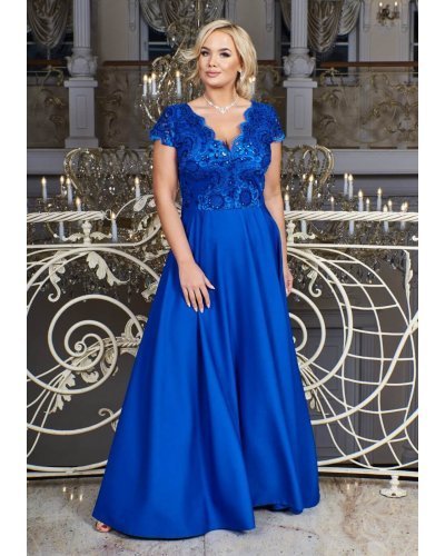 Rochie lunga eleganta XXL albastra din dantela si paiete Arianza Rochii lungi, Rochie lunga eleganta XXL albastra din dantela si paiete Arianza - jojofashion.ro