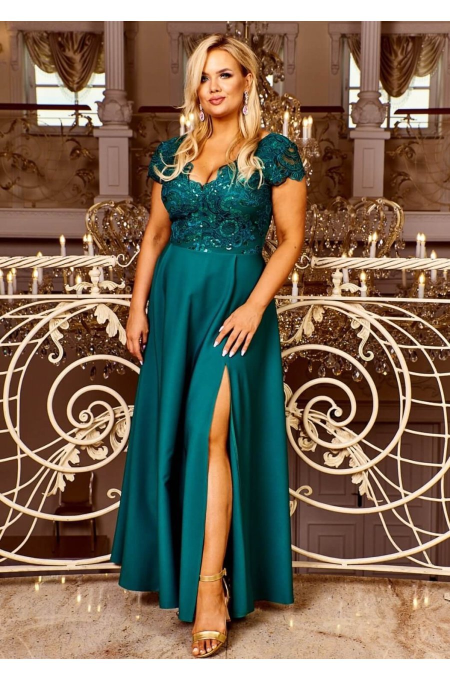 Rochie eleganta in marimi de seara lunga verde turcoaz plsu size Arianza