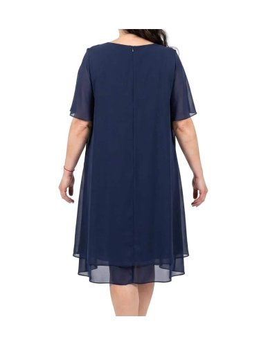 Rochii, Rochie marime mare midi bleumarin din voal vaporoasa Karina - jojofashion.ro