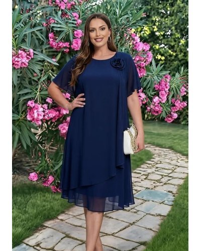 Rochii, Rochie marime mare midi bleumarin din voal vaporoasa Karina - jojofashion.ro