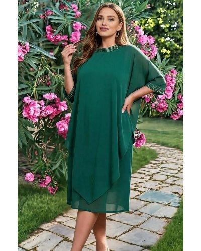 Rochii, Rochie marime mare midi verde din voal vaporoasa Marya - jojofashion.ro