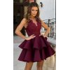 Rochie eleganta scurta, dantela burgundy, baby doll, cu volane suprapuse, Caryne