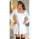 Rochie baby doll scurta alba cu funda neagra cu maneca lunga si spate gol Aimee 3 - jojofashion.ro