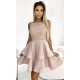 Rochie baby doll scurta, cu dantela pe bust, bej, cu volane suprapuse, Zoey 2 - jojofashion.ro