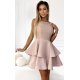 Rochie baby doll scurta, cu dantela pe bust, bej, cu volane suprapuse, Zoey 5 - jojofashion.ro