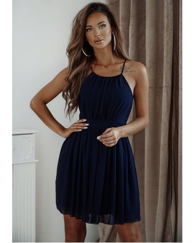 Rochie scurta baby doll din chiffon bleumarin cu umerii goi vaporoasa CristalW2 Rochii bleumarin, Rochie scurta baby doll din chiffon bleumarin cu umerii goi vaporoasa CristalW2 - jojofashion.ro