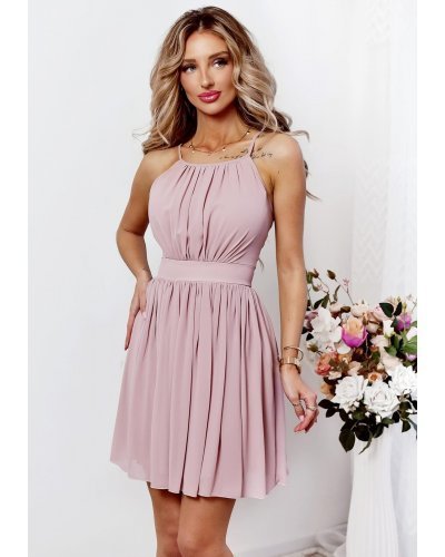 Rochie baby doll scurta, din ciffon roz pal, cu umerii goi, vaporoasa, CristalW2 Rochii de vara, Rochie baby doll scurta, din ciffon roz pal, cu umerii goi, vaporoasa, CristalW2 - jojofashion.ro