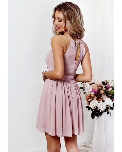 Rochie baby doll scurta, din ciffon roz pal, cu umerii goi, vaporoasa, CristalW2 Rochii de vara, Rochie baby doll scurta, din ciffon roz pal, cu umerii goi, vaporoasa, CristalW2 - jojofashion.ro