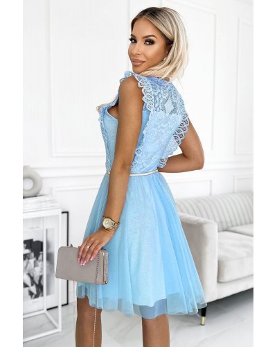 Rochie baby doll scurta din dantela si tulle baby blue Delcia Rochii scurte, Rochie baby doll scurta din dantela si tulle baby blue Delcia - jojofashion.ro