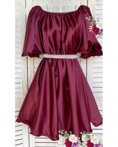 Rochie baby doll scurta din satin burgundy Jimena Rochii satin, Rochie baby doll scurta din satin burgundy Jimena - jojofashion.ro