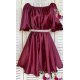 Rochie baby doll scurta din satin burgundy Jimena 3 - jojofashion.ro