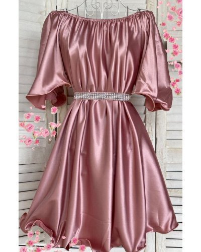 Rochie baby doll scurta din satin roz pal Jimena Rochii satin, Rochie baby doll scurta din satin roz pal Jimena - jojofashion.ro