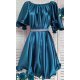 Rochie baby doll scurta, din satin, turcoaz, cu maneca scurta, Jimena 3 - jojofashion.ro