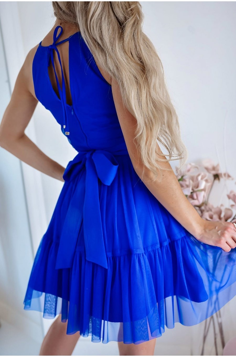 Rochie babydoll scurta din tulle albastra cu volane vaporoasa CristalW3 2 - jojofashion.ro