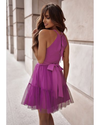 Rochie babydoll scurta din tulle roz magenta cu volane vaporoasa CristalW6 Rochii vaporoase, Rochie babydoll scurta din tulle roz magenta cu volane vaporoasa CristalW6 - jojofashion.ro