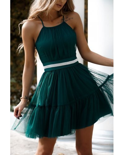 Rochie baby doll scurta din tulle verde smarald cu volane vaporoasa CristalW3 Rochie baby doll scurta din tulle verde smarald cu volane vaporoasa CristalW3 - jojofashion.ro