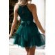 Rochie baby doll, scurta, din tulle, verde smarald, cu volane, vaporoasa, CristalW3 3 - jojofashion.ro