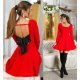  Rochie baby doll scurta rosie cu maneca lunga si spate gol Aimee  7 - jojofashion.ro
