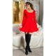  Rochie baby doll scurta rosie cu maneca lunga si spate gol Aimee  3 - jojofashion.ro