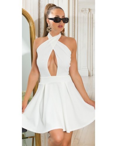 Rochie babydoll scurta alba cu umerii goi Durra - jojofashion.ro