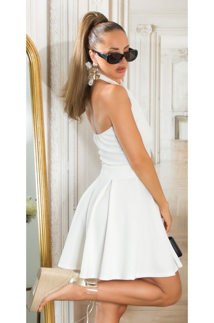 Rochie babydoll scurta alba cu umerii goi Durra Rochie babydoll scurta alba cu umerii goi Durra 2 - jojofashion.ro