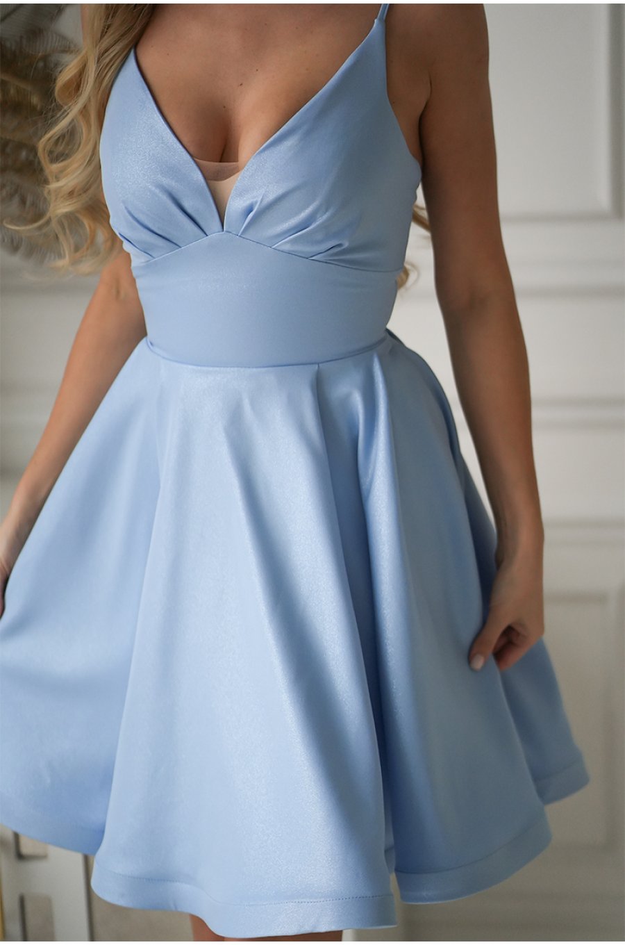 Rochie babydoll scurta baby blue cu bust tip corset Rosalynn 4 - jojofashion.ro