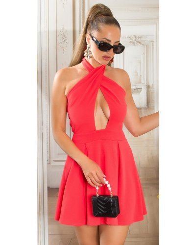 Rochie babydoll scurta corai cu umerii goi Durra - jojofashion.ro