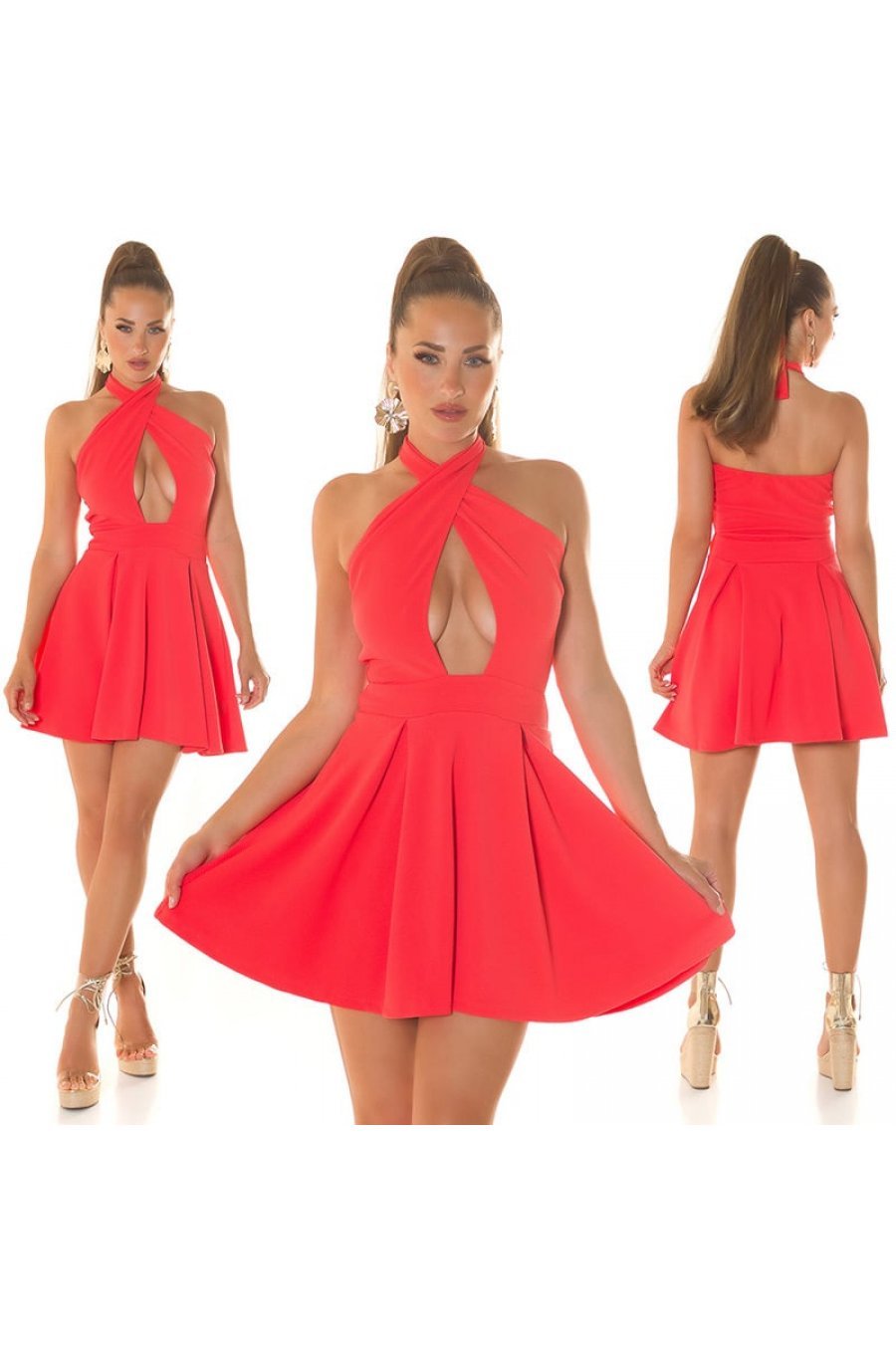 Rochie babydoll scurta corai cu umerii goi Durra Rochie babydoll scurta corai cu umerii goi Durra 5 - jojofashion.ro