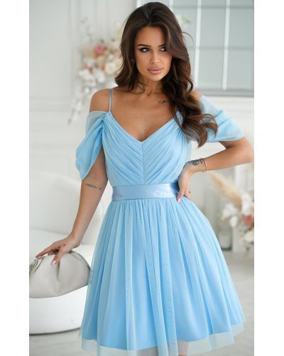 Rochie babydoll scurta din tulle bleu cu umeri goi Cayenne Rochii cununie civila, Rochie babydoll scurta din tulle bleu cu umeri goi Cayenne - jojofashion.ro