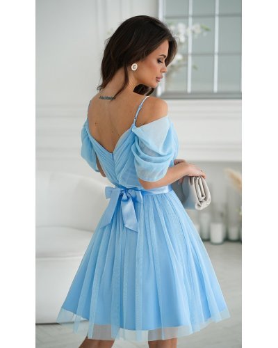 Rochie babydoll scurta din tulle bleu cu umeri goi Cayenne Rochii cununie civila, Rochie babydoll scurta din tulle bleu cu umeri goi Cayenne - jojofashion.ro