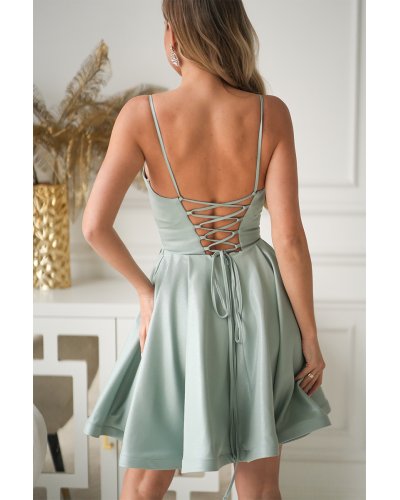 Rochii banchet, Rochie babydoll scurta menta cu bust tip corset Rosalynn - jojofashion.ro