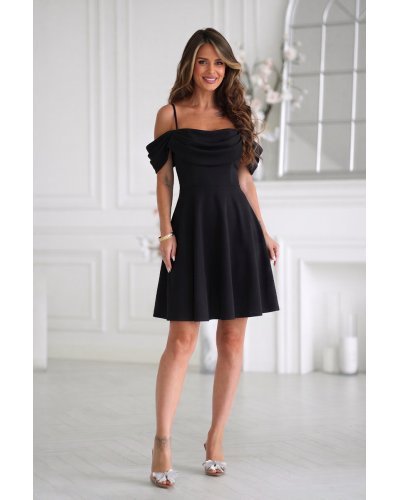 Rochii banchet, Rochie babydoll scurta neagra cu umerii goi Alyssara - jojofashion.ro