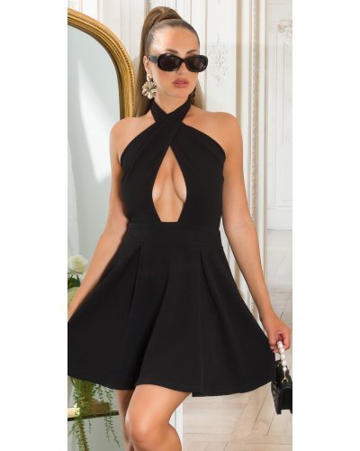 Rochie babydoll scurta neagra cu umerii goi Durra - jojofashion.ro