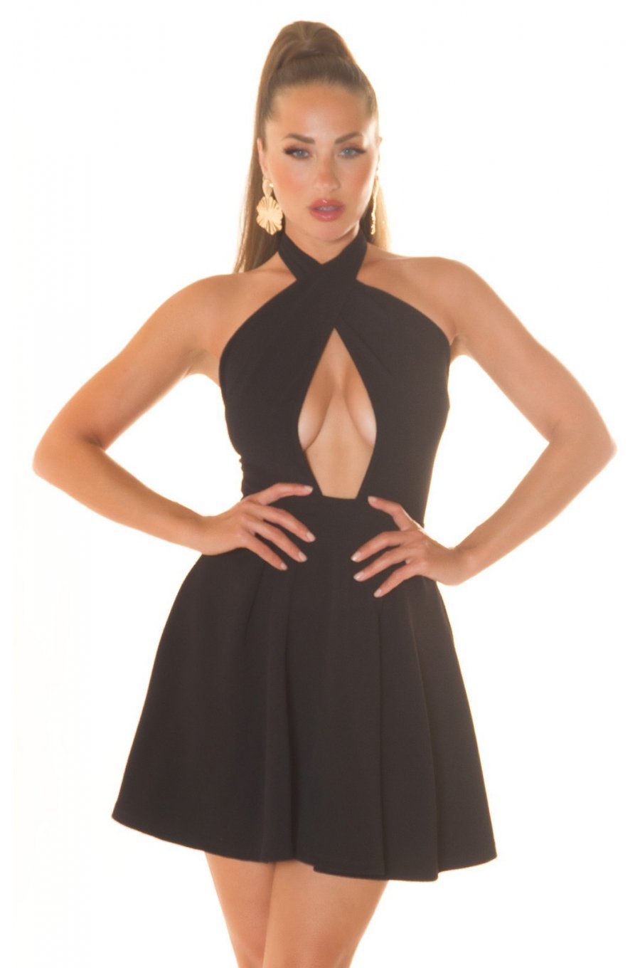 Rochie babydoll scurta neagra cu umerii goi Durra Rochie babydoll scurta neagra cu umerii goi Durra 3 - jojofashion.ro