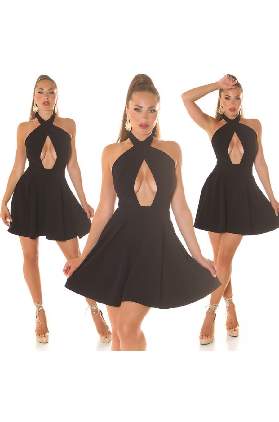 Rochie babydoll scurta neagra cu umerii goi Durra Rochie babydoll scurta neagra cu umerii goi Durra 5 - jojofashion.ro