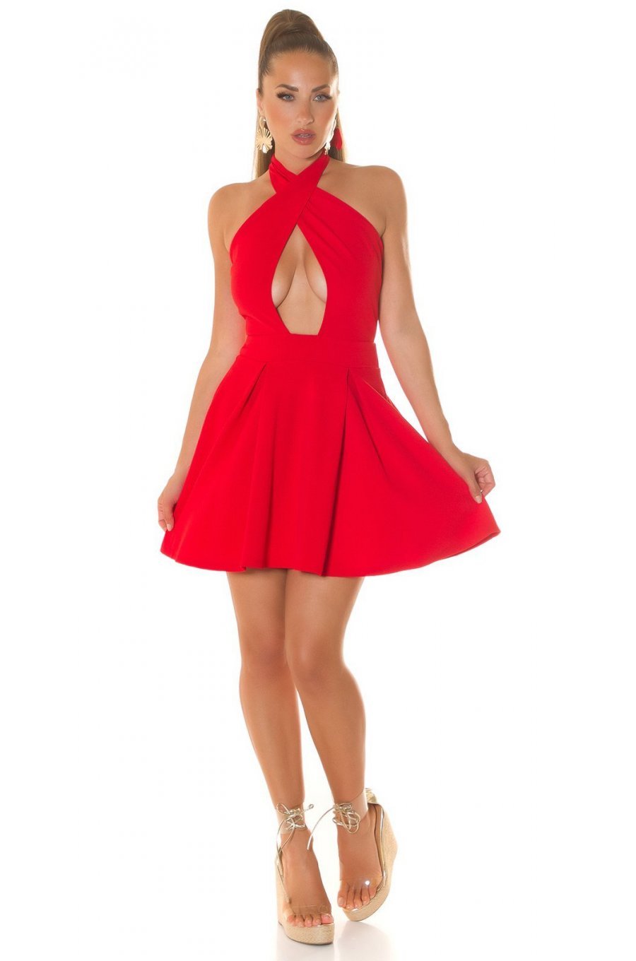 Rochie babydoll scurta rosie cu umerii goi Durra Rochie babydoll scurta rosie cu umerii goi Durra 4 - jojofashion.ro