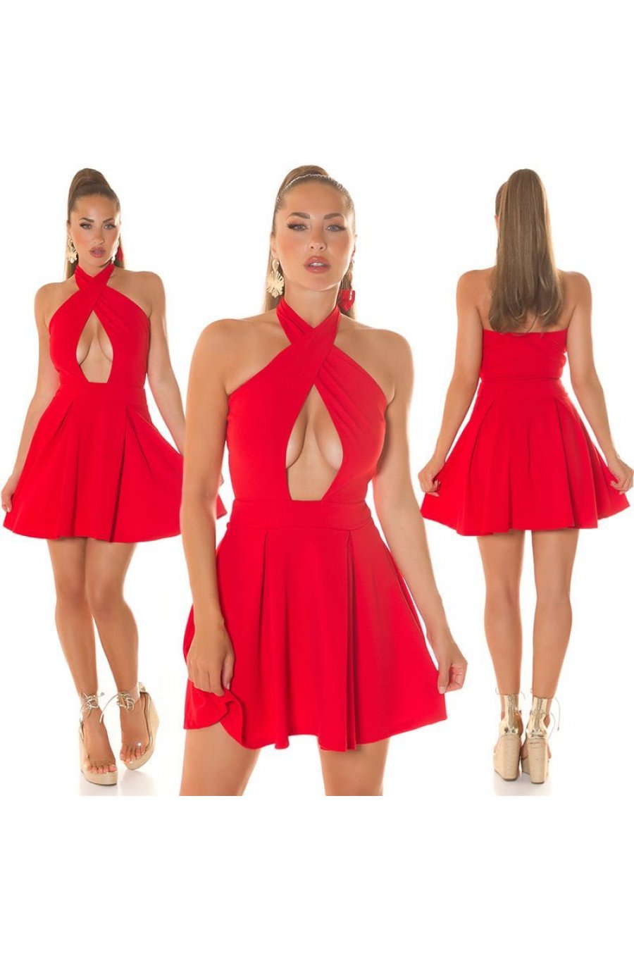 Rochie babydoll scurta rosie cu umerii goi Durra Rochie babydoll scurta rosie cu umerii goi Durra 5 - jojofashion.ro