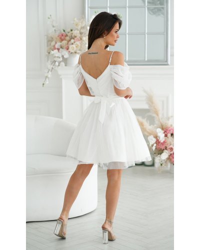 Rochie cununie civila scurta, din tulle, alba, cu umeri goi, Cayenne Rochii albe, Rochie cununie civila scurta, din tulle, alba, cu umeri goi, Cayenne - jojofashion.ro