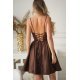 Rochie de banchet scurta babydoll brocard maro ciocolata cu bust corset Rosalynn 5 - jojofashion.ro