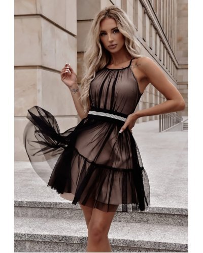 Rochie eleganta baby doll, scurta, din tul, neagra, cu volane, vaporoasa, CristalW1 Rochii vaporoase, Rochie eleganta baby doll, scurta, din tul, neagra, cu volane, vaporoasa, CristalW1 - jojofashion.ro